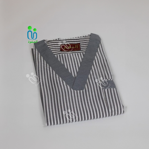 دشداشه النهار رجالي غولة سبعة كبيرة اللون رمادي مقلم بني N51