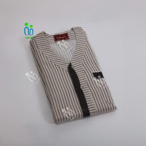 دشداشة الصفوة موديل غولة سبعة( شتوي ) N 53 اللون مقلم بيج