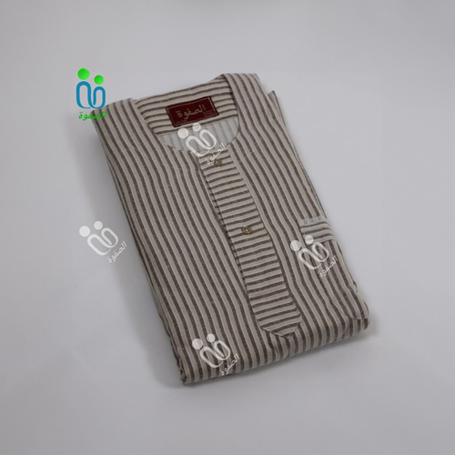 دشداشة الصفوة موديل بدون غولة ( شتوي ) N 52 اللون مقلم بيج