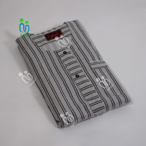 دشداشة الصفوة موديل بدون غولة ( شتوي ) N 52 اللون مقلم بني