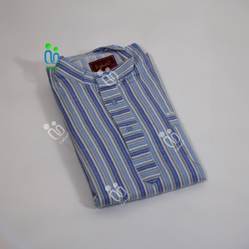 دشداشة الصفوة موديل غولة مرتفعة ( شتوي ) N 55 اللون مقلم ازرق