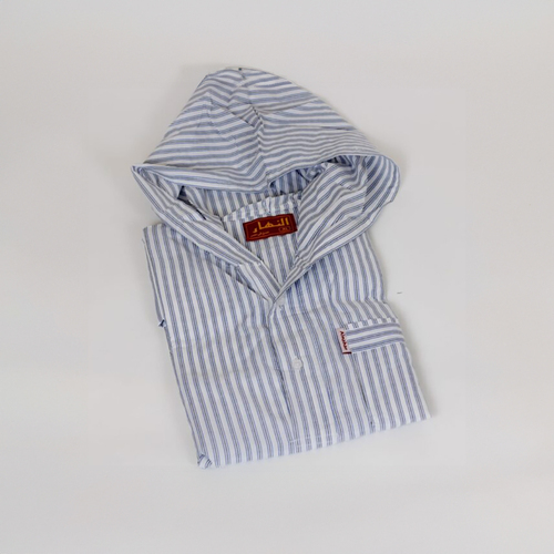 دشداشه النهار رجالي موديل مغربي صيفي ( كم طويل ) 2023 اللون مقلم ازرق