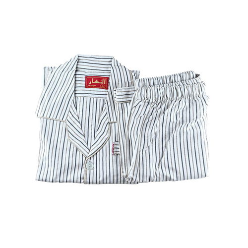 طقم النهار صيفي رجالي موديل سبعه اللون مقلم بني مع رمادي N90