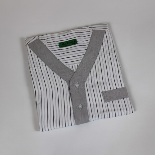 دشداشه النخبة غولة سبعة رمادي مقلم رمادي عريض NK3