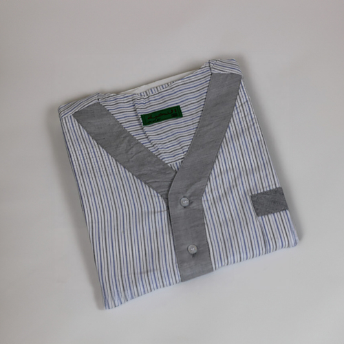 دشداشه النخبة غولة سبعة رمادي مقلم ازرق NK3