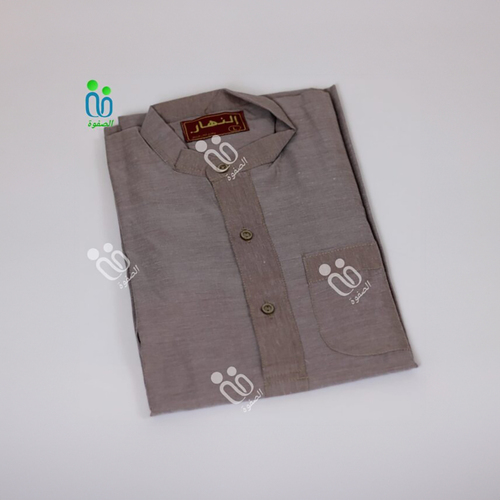 دشداشه النهار رجالي غولة مرتفعه اللون بني ساده N1.1