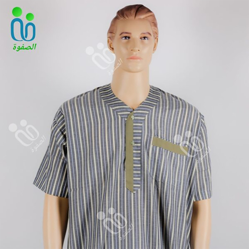 دشداشه النهار رجالي غولة سبعة اللون زيتي مع رمادي N2