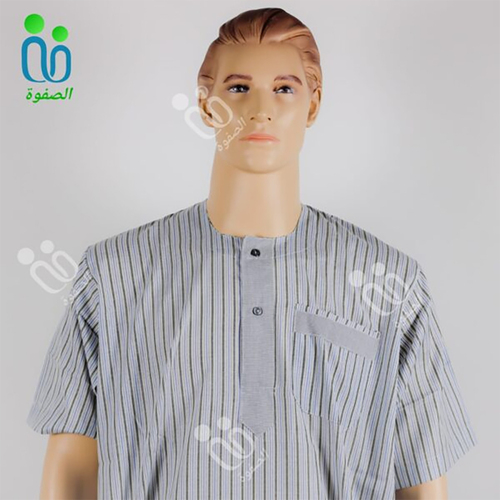 دشداشه النهار رجالي غولة دائرية مع نقشه اللون ازرق مع زيتي N4