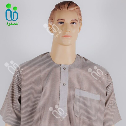 دشداشه النهار رجالي غولة دائرية مع نقشه اللون بني N4