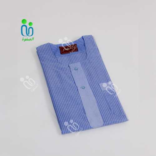 دشداشه النهار رجالي غولة دائرية مع نقشه اللون ازرق N4