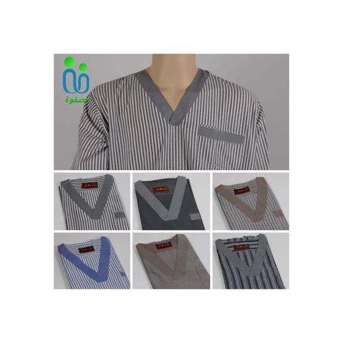 دشداشه النهار رجالي غولة سبعة كبيرة اللون رمادي مقلم اسود N51