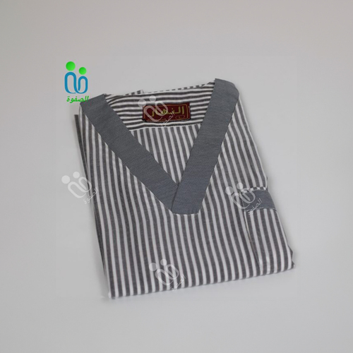 دشداشه النهار رجالي غولة سبعة كبيرة اللون رمادي مقلم بني N51