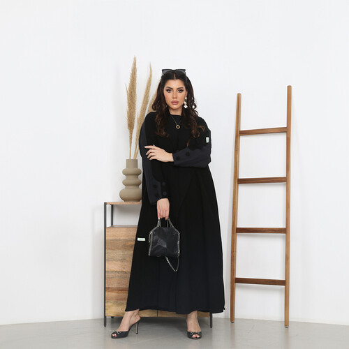 بليزر عملي بأكمام مجعدة اللون اسود LA 7