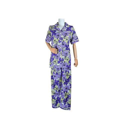 بجامة لولى ( قميص ) موديل ورود اللون بنفسجي نصف كم طويل