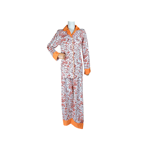 بجامة لولى ( قميص ) موديل طبعات أشجار اللون برتقالي كم طويل