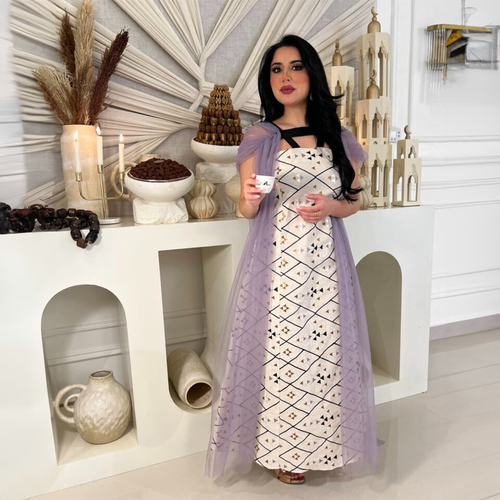 دراعة بيج في تور بنفسجي LD 1