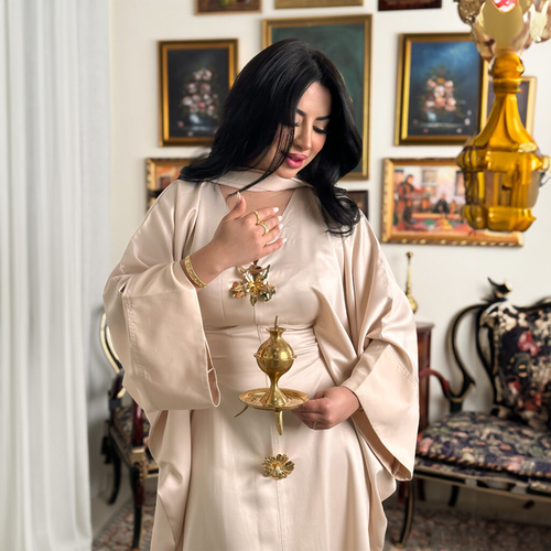 LD9 بدله من القطن الحرير مع شال لون بيج نود