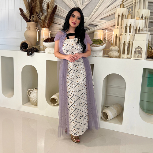 دراعة بيج في تور بنفسجي LD 1