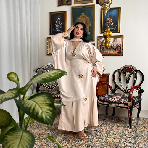 LD9 بدله من القطن الحرير مع شال لون بيج نود