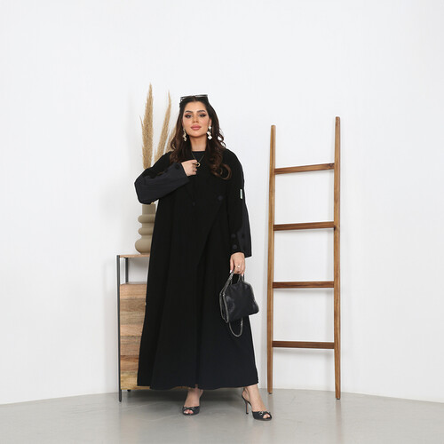 بليزر عملي بأكمام مجعدة اللون اسود LA 7