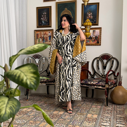 دراعة قصة وآسعة اللون زيبرا