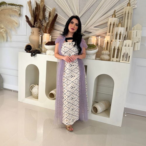 دراعة بيج في تور بنفسجي LD 1