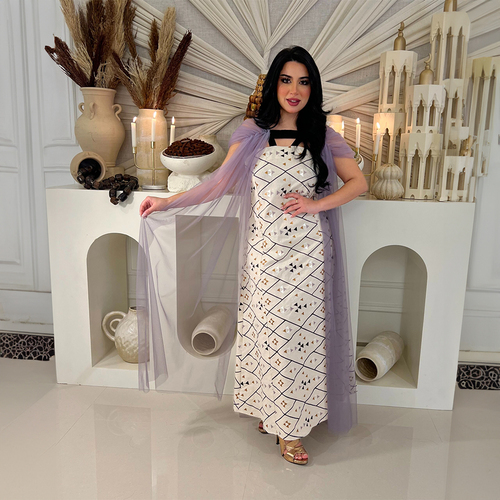 دراعة بيج في تور بنفسجي LD 1