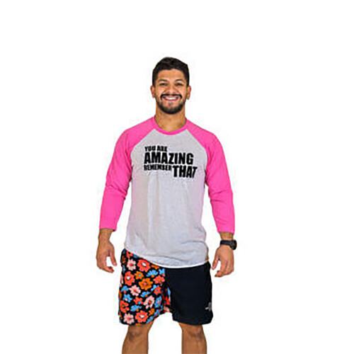 تي شيرت رياضي 4-3 لون ابيض كم وردي