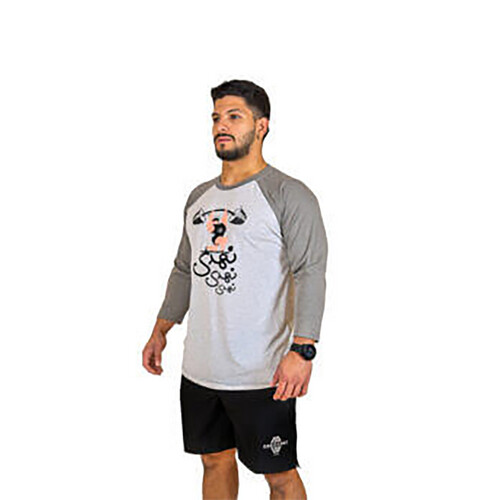 تي شيرت رياضي 3/4 لون ابيض كم رمادي
