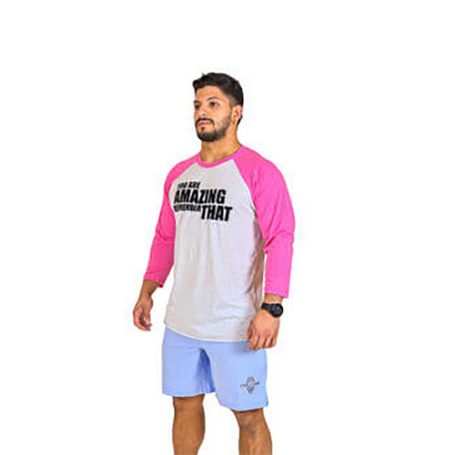 تي شيرت رياضي 4-3 لون ابيض كم وردي