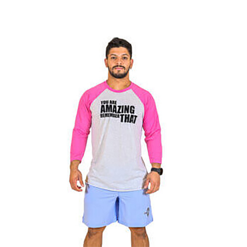 تي شيرت رياضي 4-3 لون ابيض كم وردي