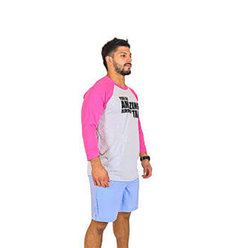 تي شيرت رياضي 4-3 لون ابيض كم وردي