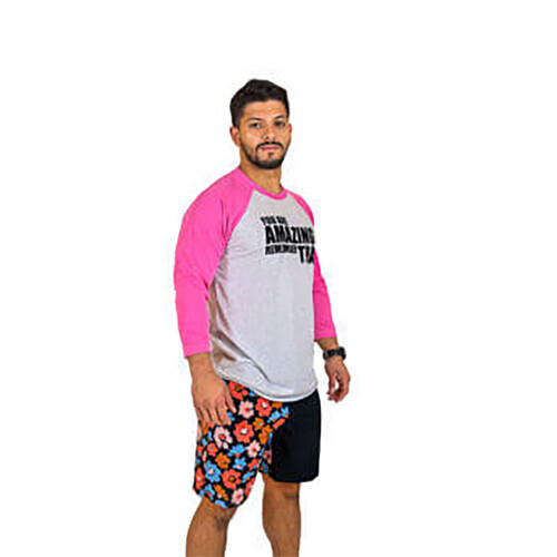 تي شيرت رياضي 4-3 لون ابيض كم وردي