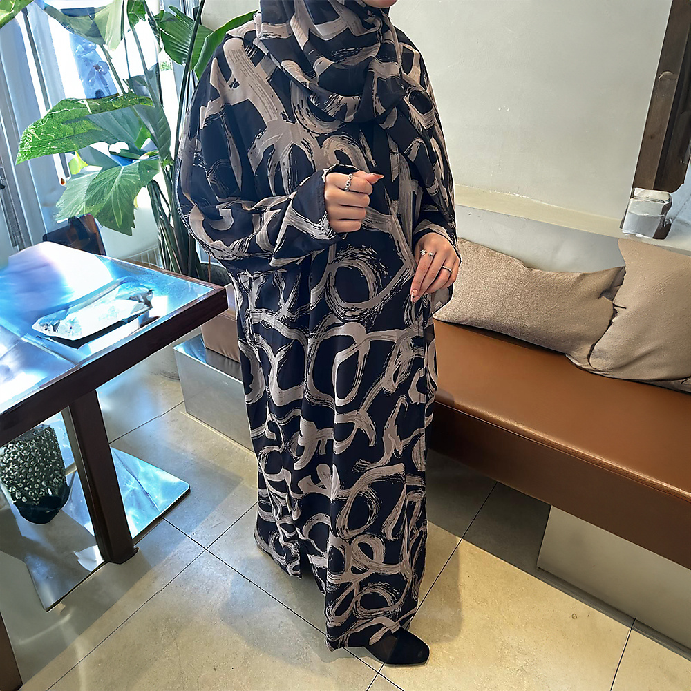 Chiffon Abaya With a Matching Scarf in the Same Pattern