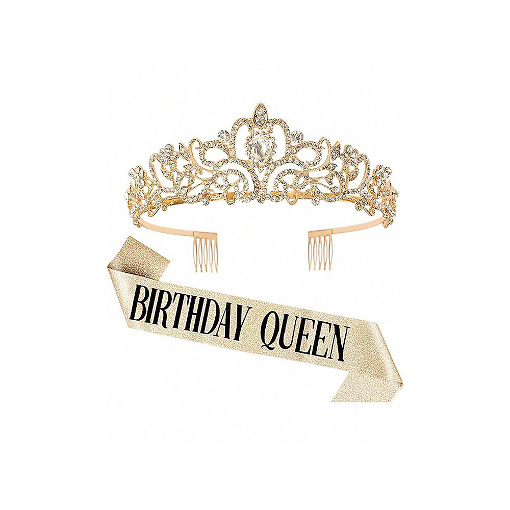 crystal crown tiara birthday queen sash and crown
