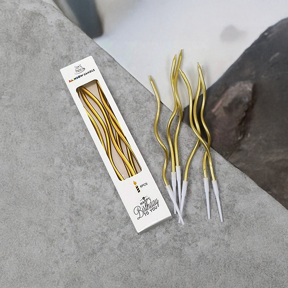 6pcs/ gold box curved birthday candles