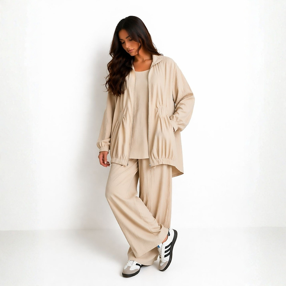 Highneck Blouse with round stitching with inner and pants set