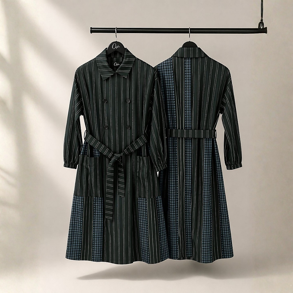Trench Coat Long Stripe with pockets and belt