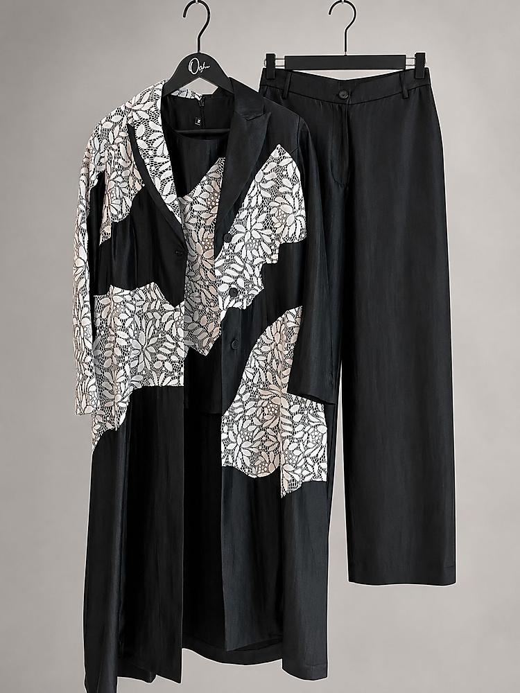Elegant Silky Blazer Set With Inner And Pants