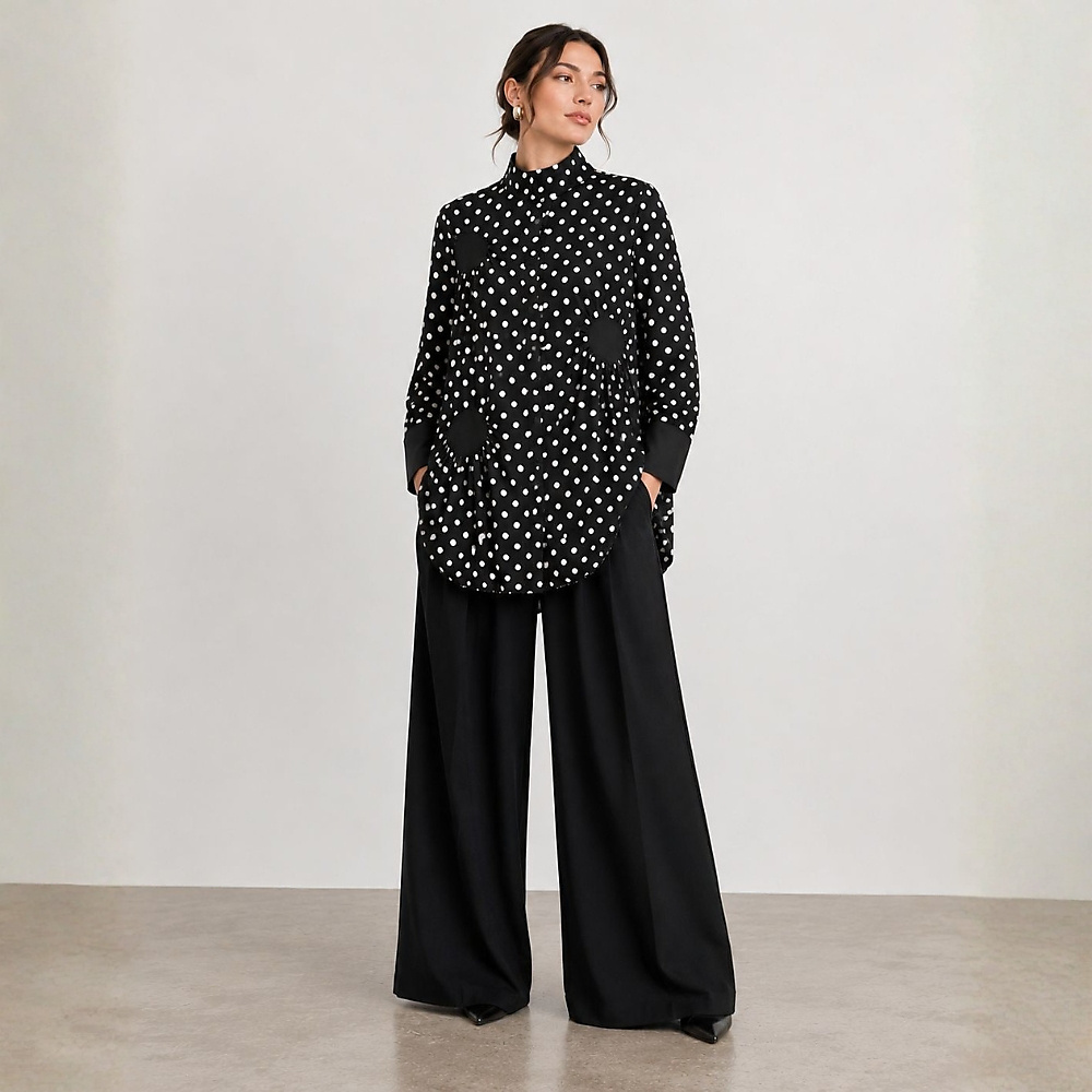 Polka Dots With Circle Stitching Blouse