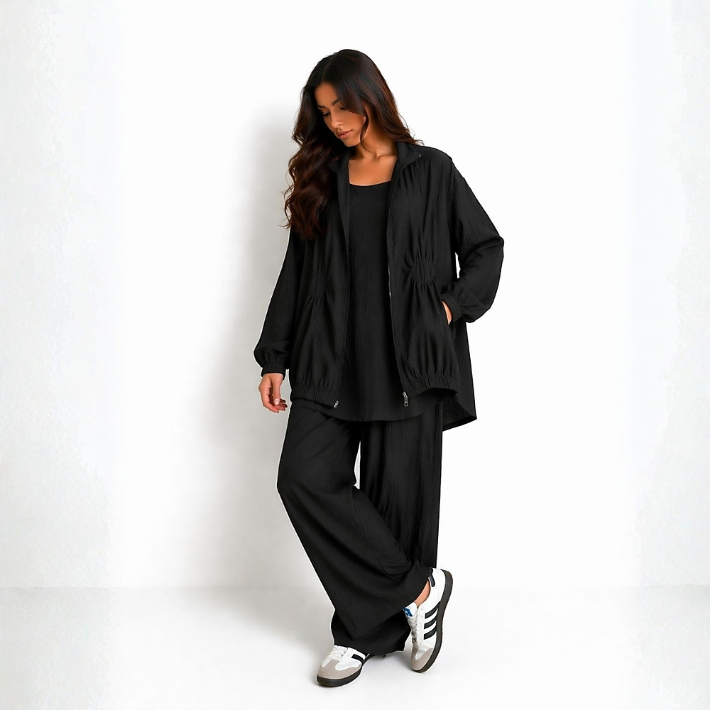 Highneck Blouse with round stitching with inner and pants set