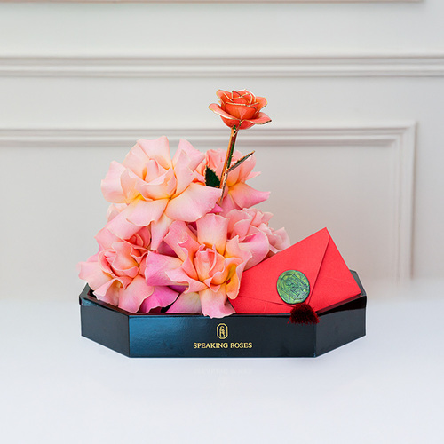 Black Tray With Golden Rose 24 K
