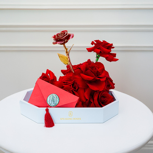 White Tray With Golden Rose 24 K