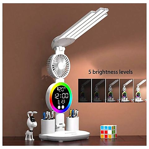 Smart Foldable LED Desk Lamp with Fan, Digital Display & Pen Holder