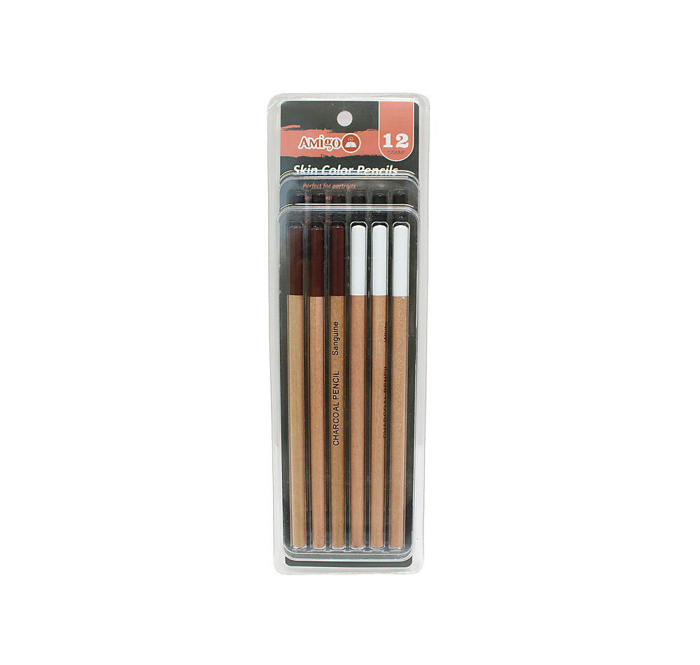 Amigo Skin Pencil Colors Set, Charcoal Pencil, 12 Pieces