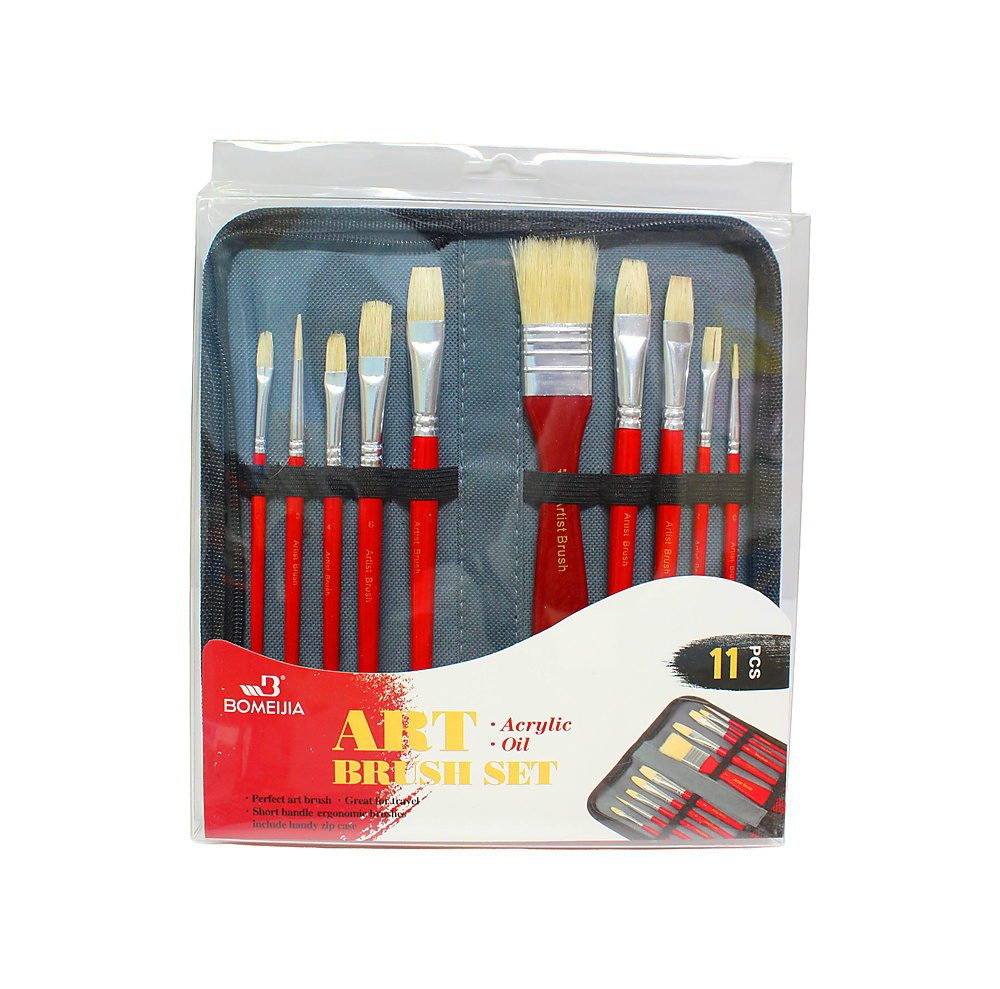 Bomeijia Art Brushes Set with Zip Case For Acrylic and Oil Colors-11 Pieces