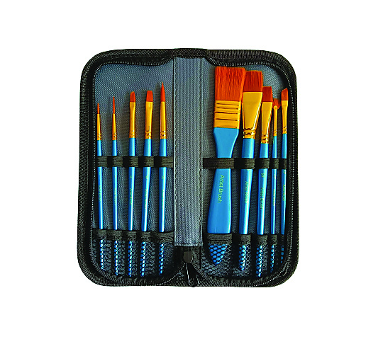 Bomeijia Art Brushes Set with Zip Case For Acrylic, Water and Oil Colors-11 Pieces