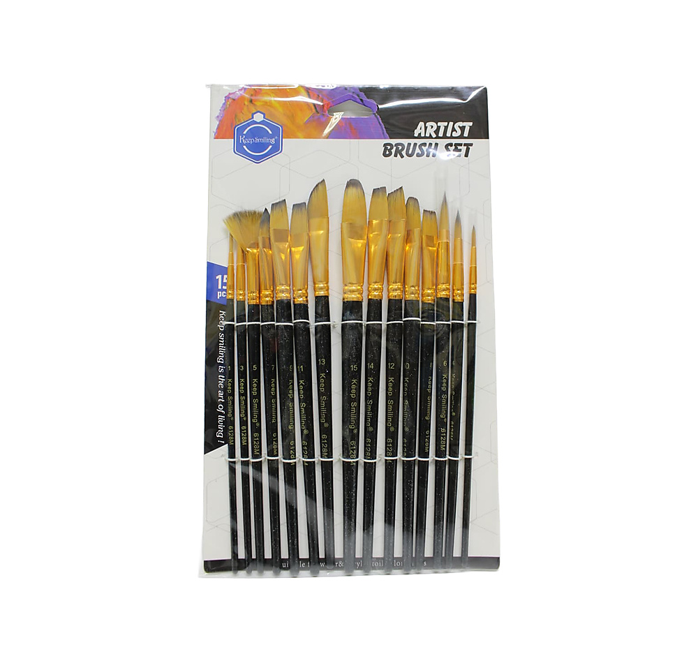 Keep Smiling Artist Brushes-15 Pcs  | For Acrylic & Oil Painting