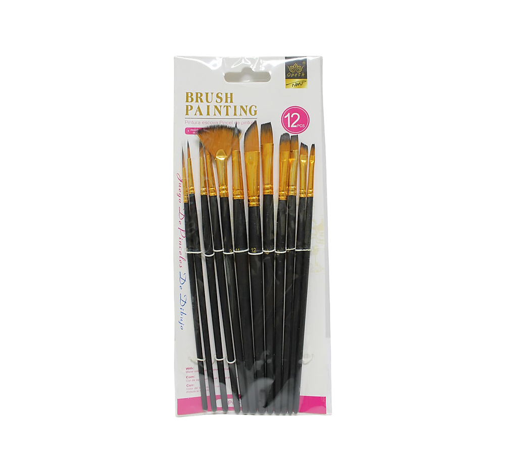 Opeth Artist Mix Paint Brush-12 Pieces Set, for Watercolor, Acrylic and Oil Paints-Black