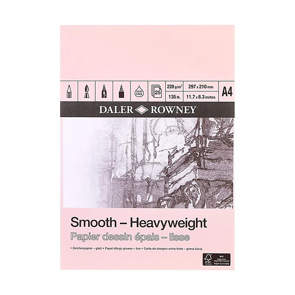 Daler-Rowney, Smooth Heavyweight Cartridge Pad, 220gm, A4, 25 sheet